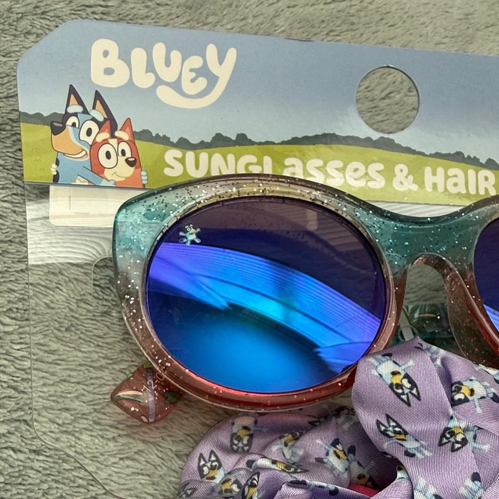 Kids Sunglasses & Hair Ties Set - Blue and Pink , Purple and White